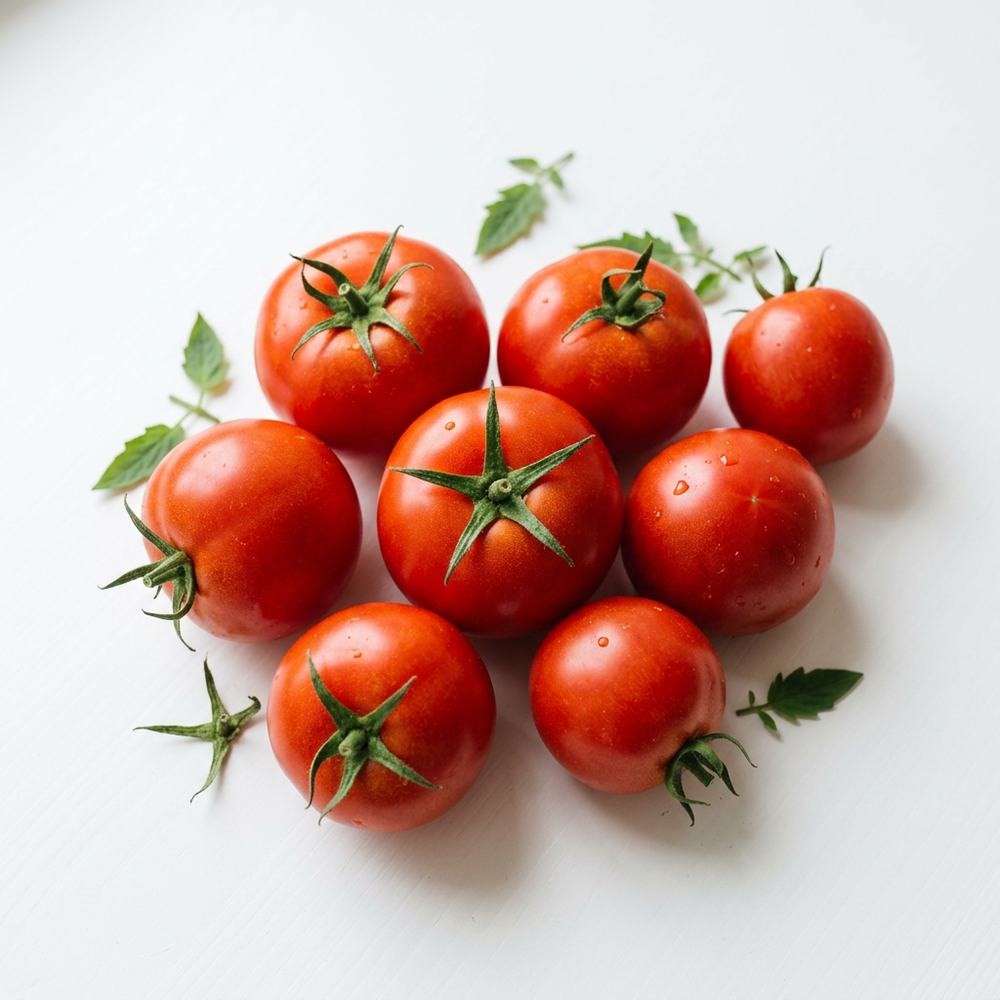 Fresh red tomatoes on white background