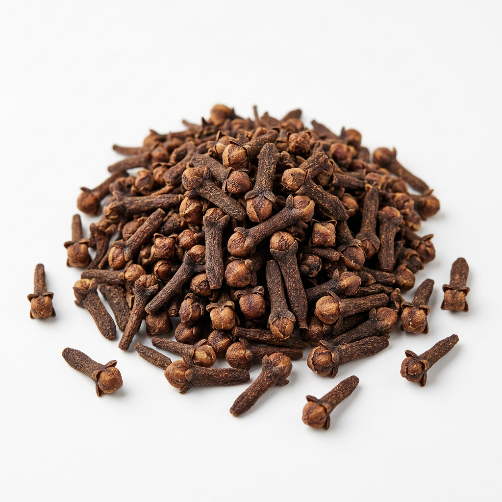 Whole Lawang (cloves) on a white background