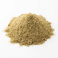 A mound of finely ground coriander powder on a clean white background