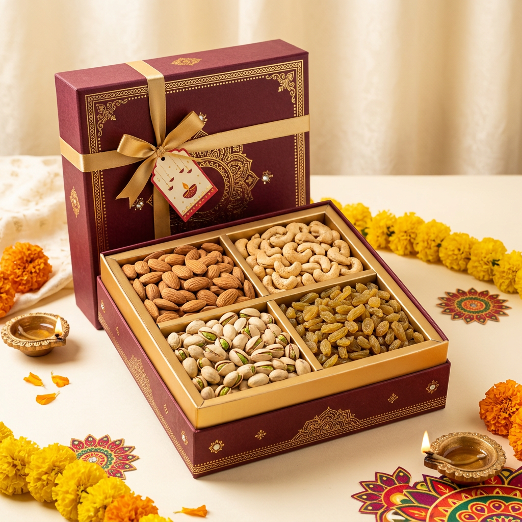 Illustrative Diwali dry-fruit gift hamper