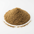 Finely ground cumin powder styled in a generous mound on a clean white background