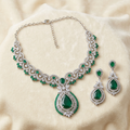 AI-generated green stone-look necklace set concept, not actual inventory