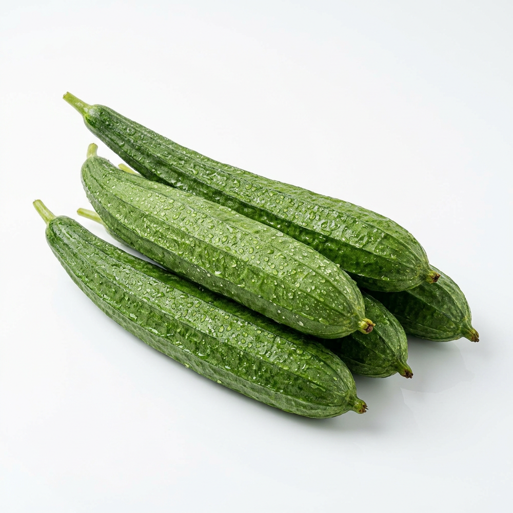 Fresh premium sponge gourd turai multiple pieces arranged on white background