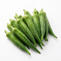 Fresh premium lady finger okra with water droplets on white background
