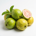 Fresh premium guavas with water droplets on white background
