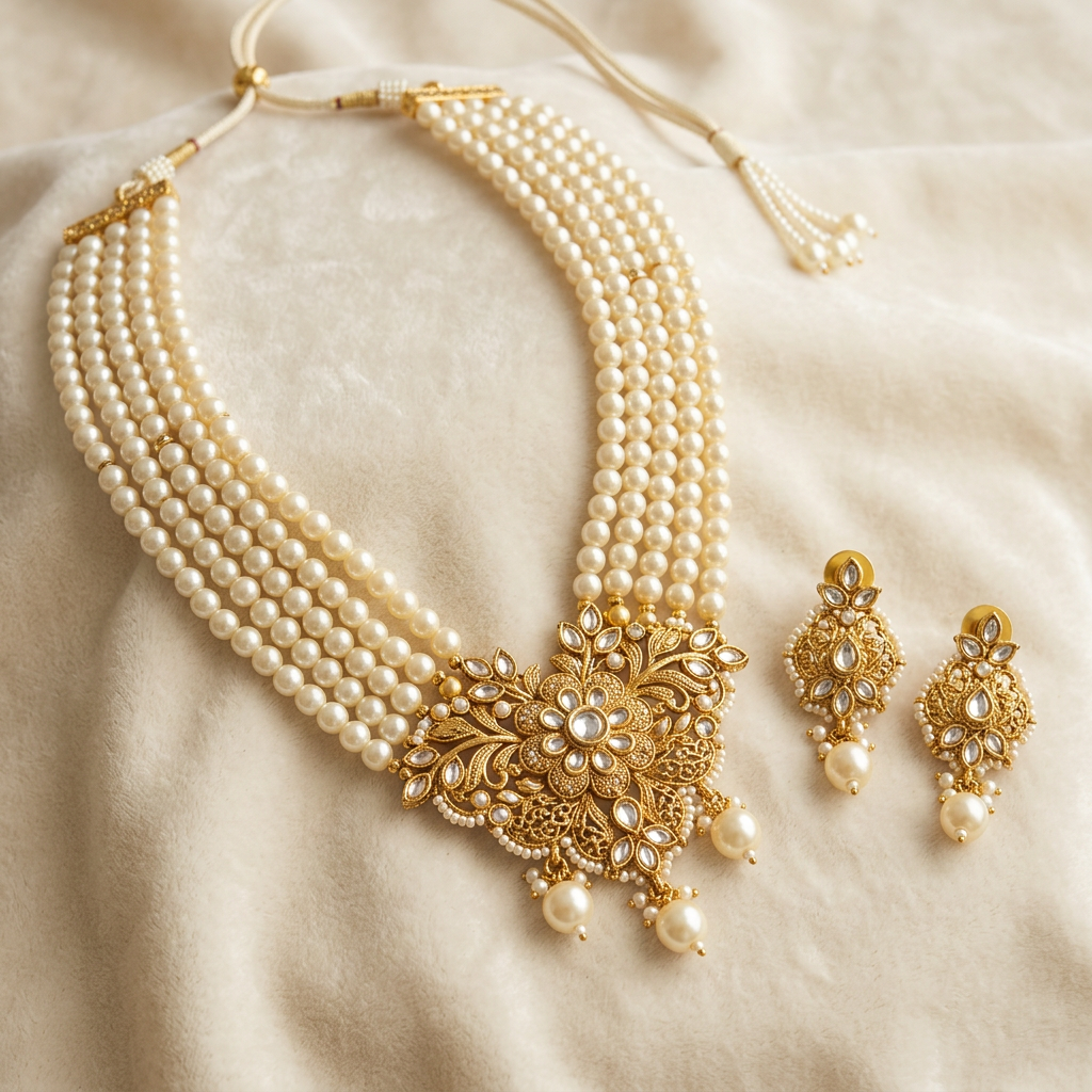 AI-generated pearl-style necklace set concept, not actual inventory